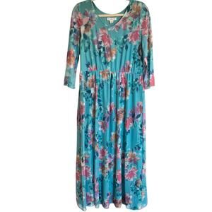 Coldwater Creek Womens S Blue Floral Mesh Maxi Dress Fairy Garden Formal Cottage